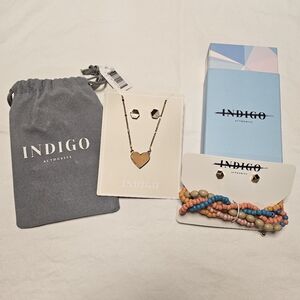 Lot of 2 INDIGO AUTHORITY Necklace Bracelet and Earring Sets NEW